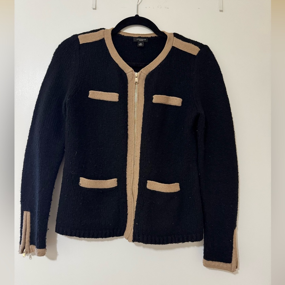 Ann Taylor Wool Zip Up Sweater